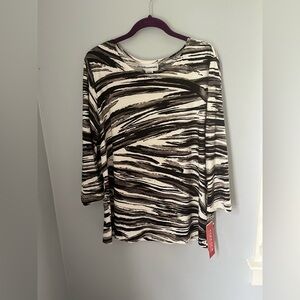 CATHY DANIELS, WOMENS, BLACK MULTICOLOR 3/4 SLEEVES,‎ STRETCHY TOP NWT